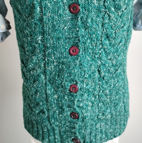 L.L.Bean Wool Blend Cardigan Sweater Vest Cable Knit Green Cozy Size Medium - Picture 6 of 14
